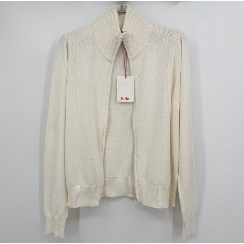 Kilte Collection The Rei Cotton-Cashmere Full Zip Jacket in Ivory sz 2 M Medium